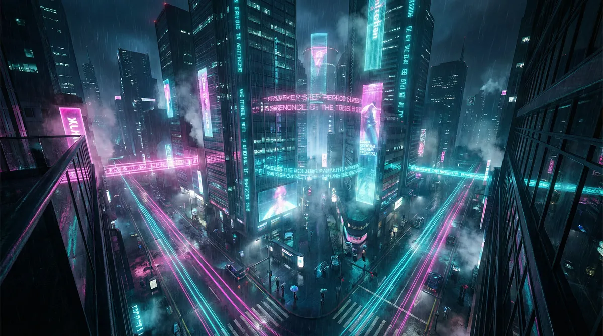 一个板栗栗 竖屏短剧平台首页背景 - 赛博朋克都市夜景